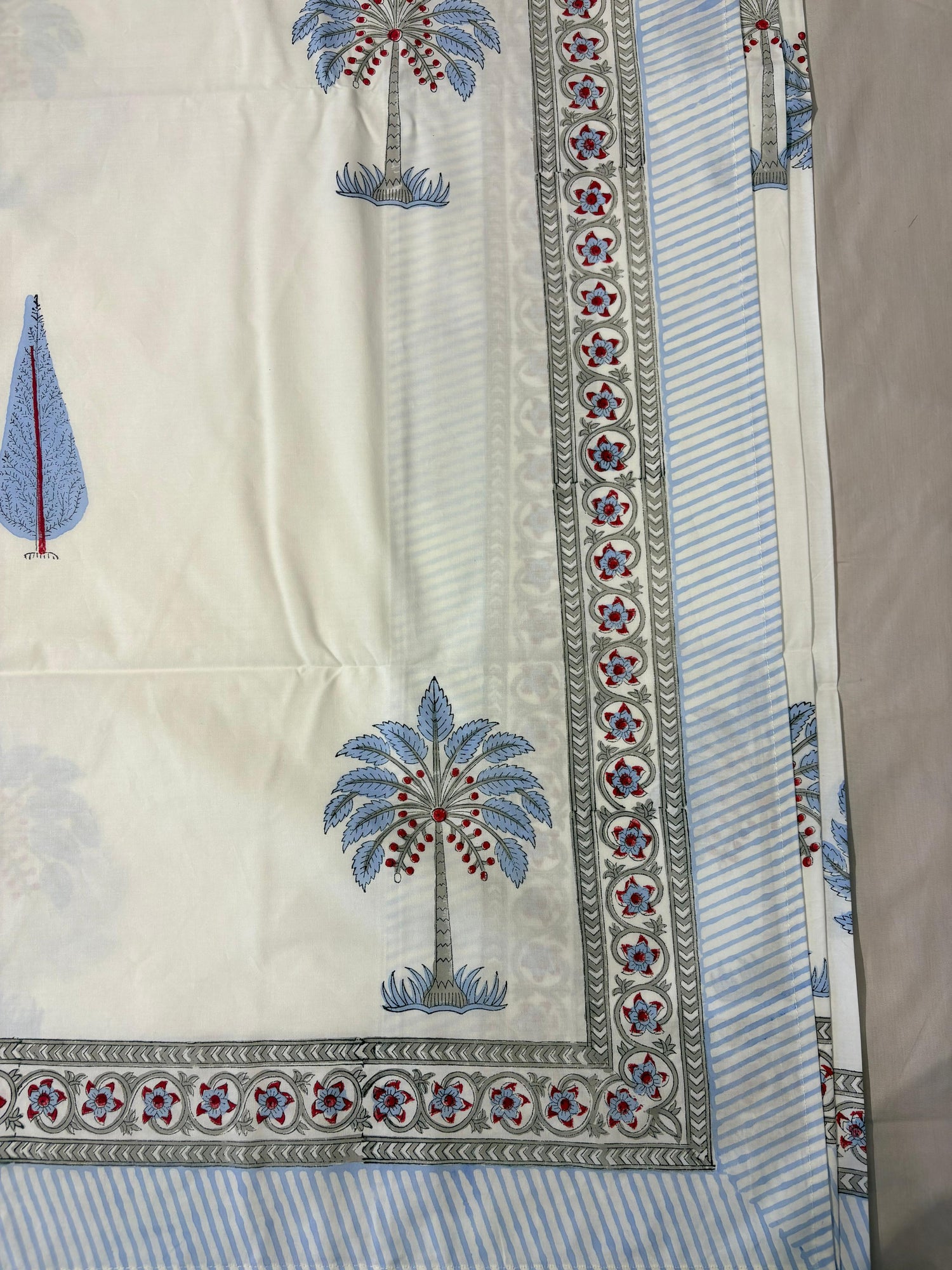 Blue Palm Garden Hand Block Print Bedsheet