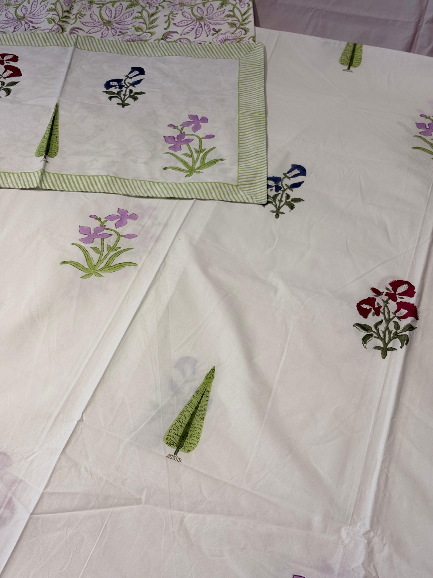 Spring Garden Hand Block Print Cotton Bedsheet