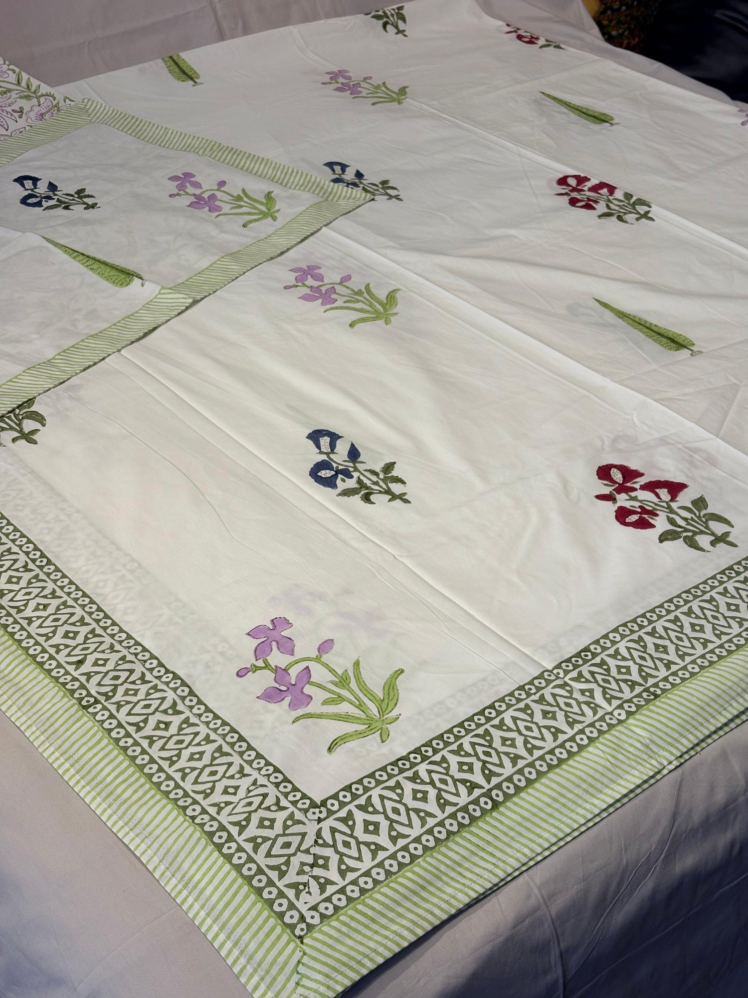 Spring Garden Hand Block Print Cotton Bedsheet