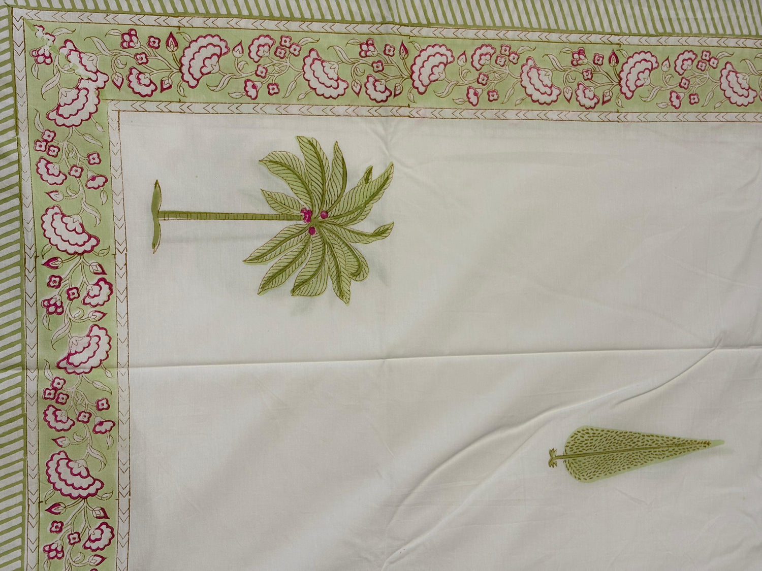 Green Palm Garden Hand Block Print Cotton Bedsheet