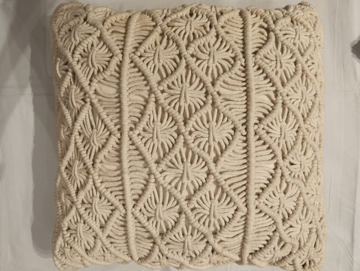 Beige Geometric Macramé Cushion Cover