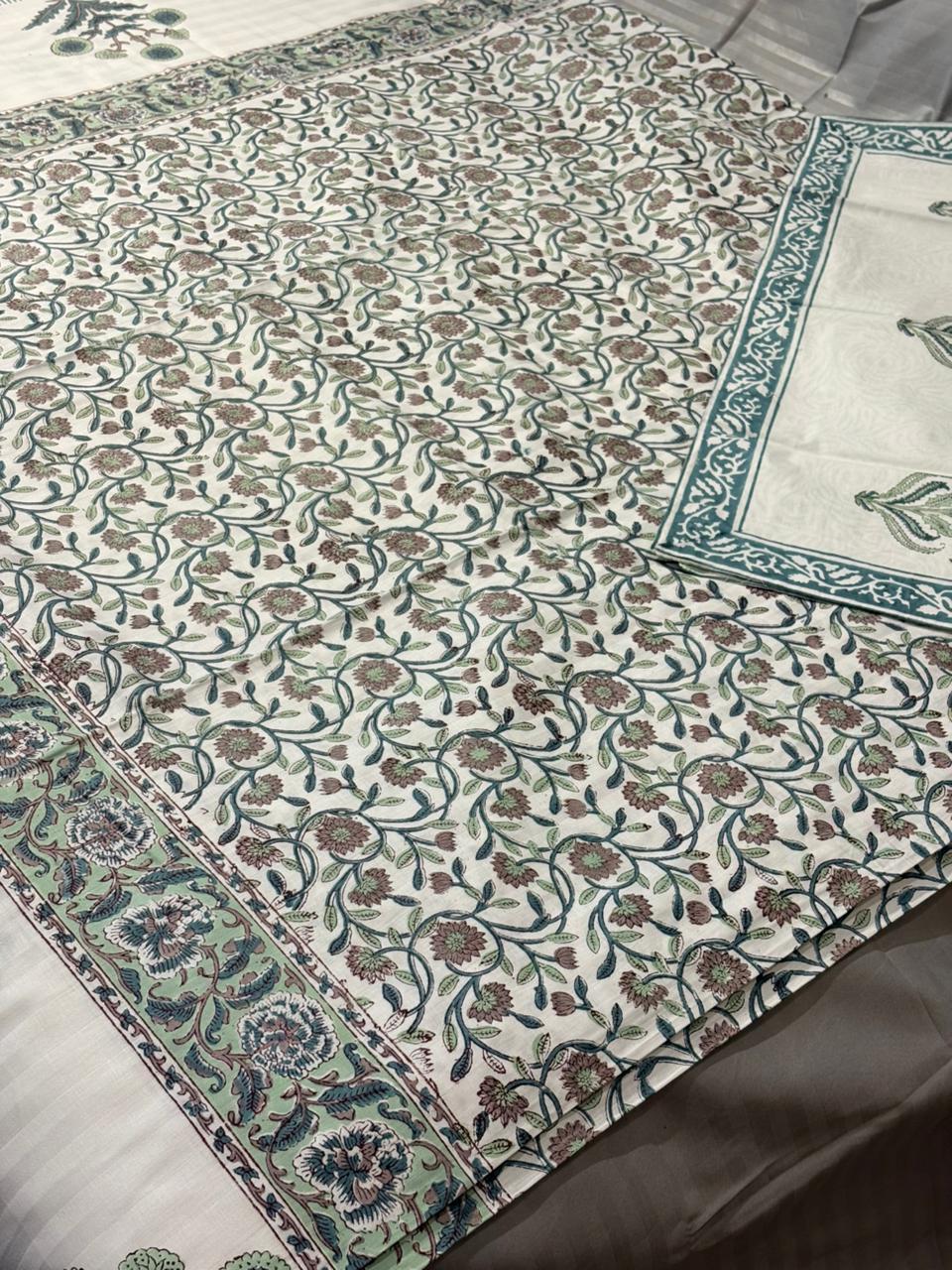 Hand‑Block Printed Floral King‑Size Bedsheet