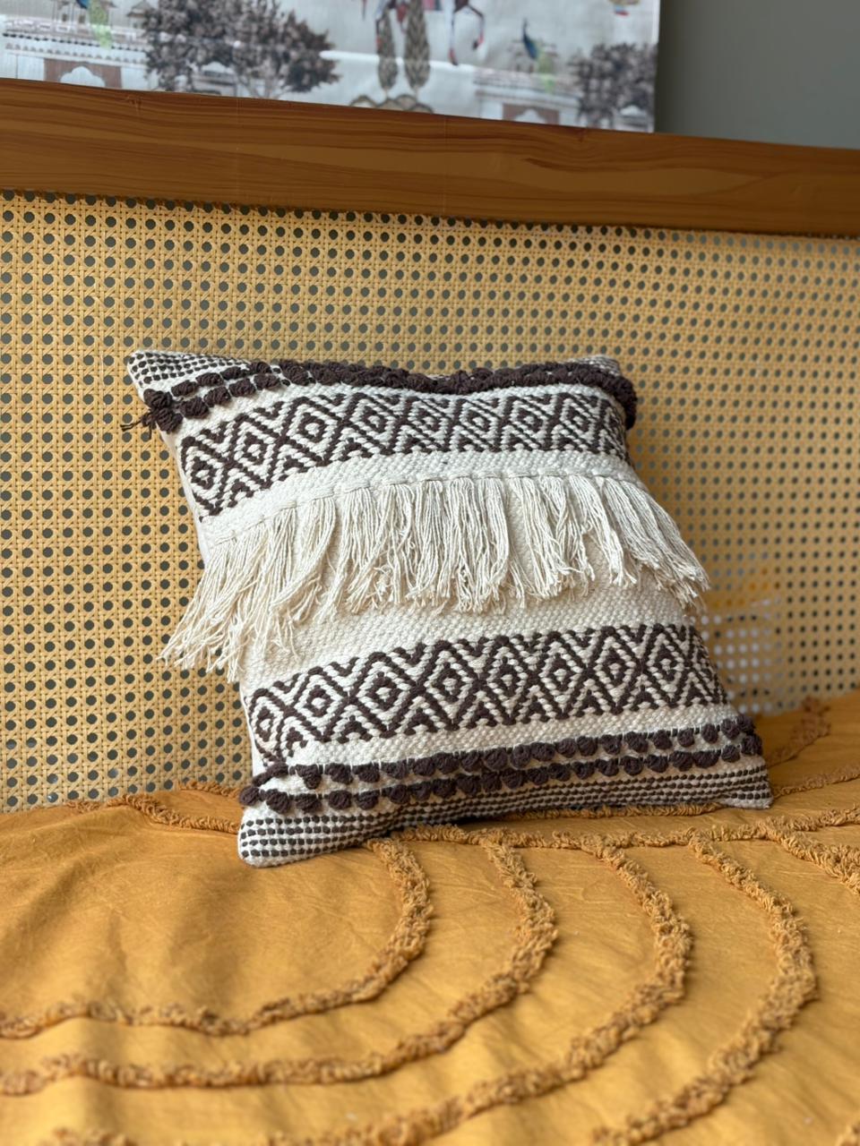BOHO TRIBAL FRINGE CUSHION COVER