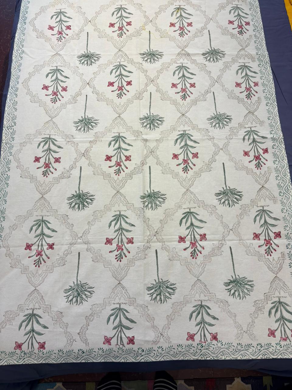 Elegant Floral Block‑Printed Linen Table Cover