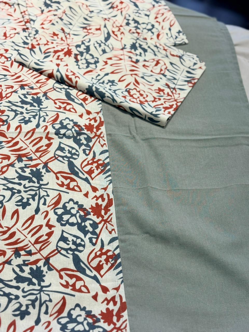 ELEGANT RED & BLUE FLORAL PRINT BORDER BEDSHEET