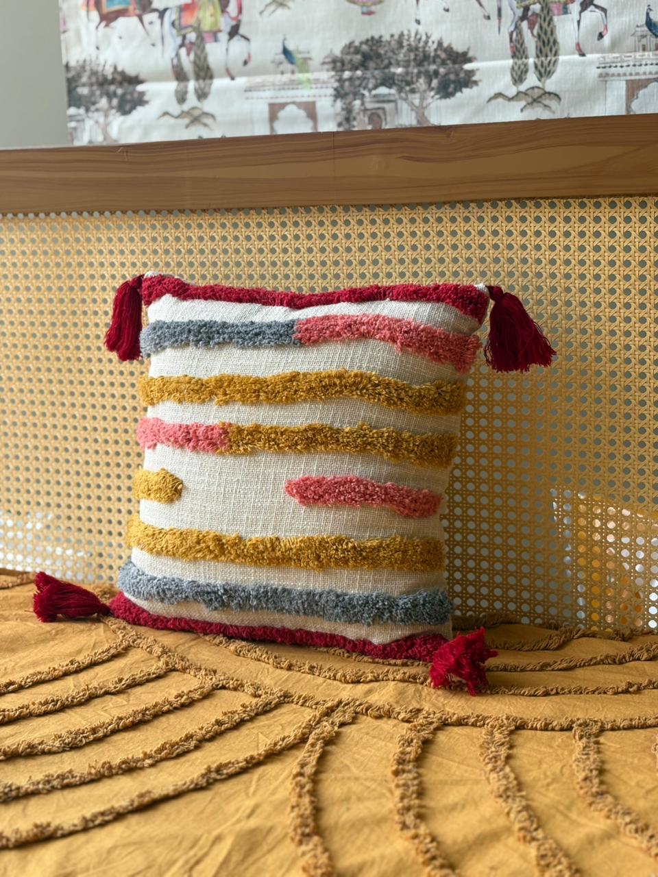 BOHO STRIPED TUFTED CUSHION COVER