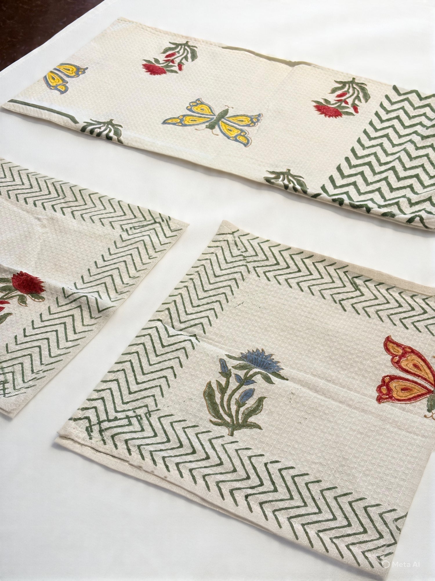 Butterfly & Chevron Hand‑Printed Napkin Set