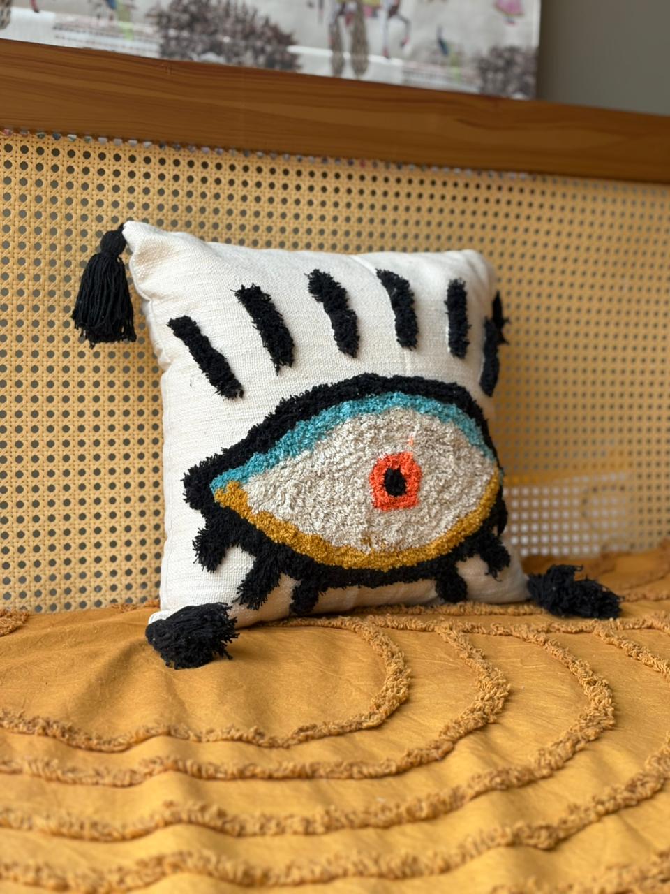 BOHO EVIL EYE TUFTED CUSHION COVER