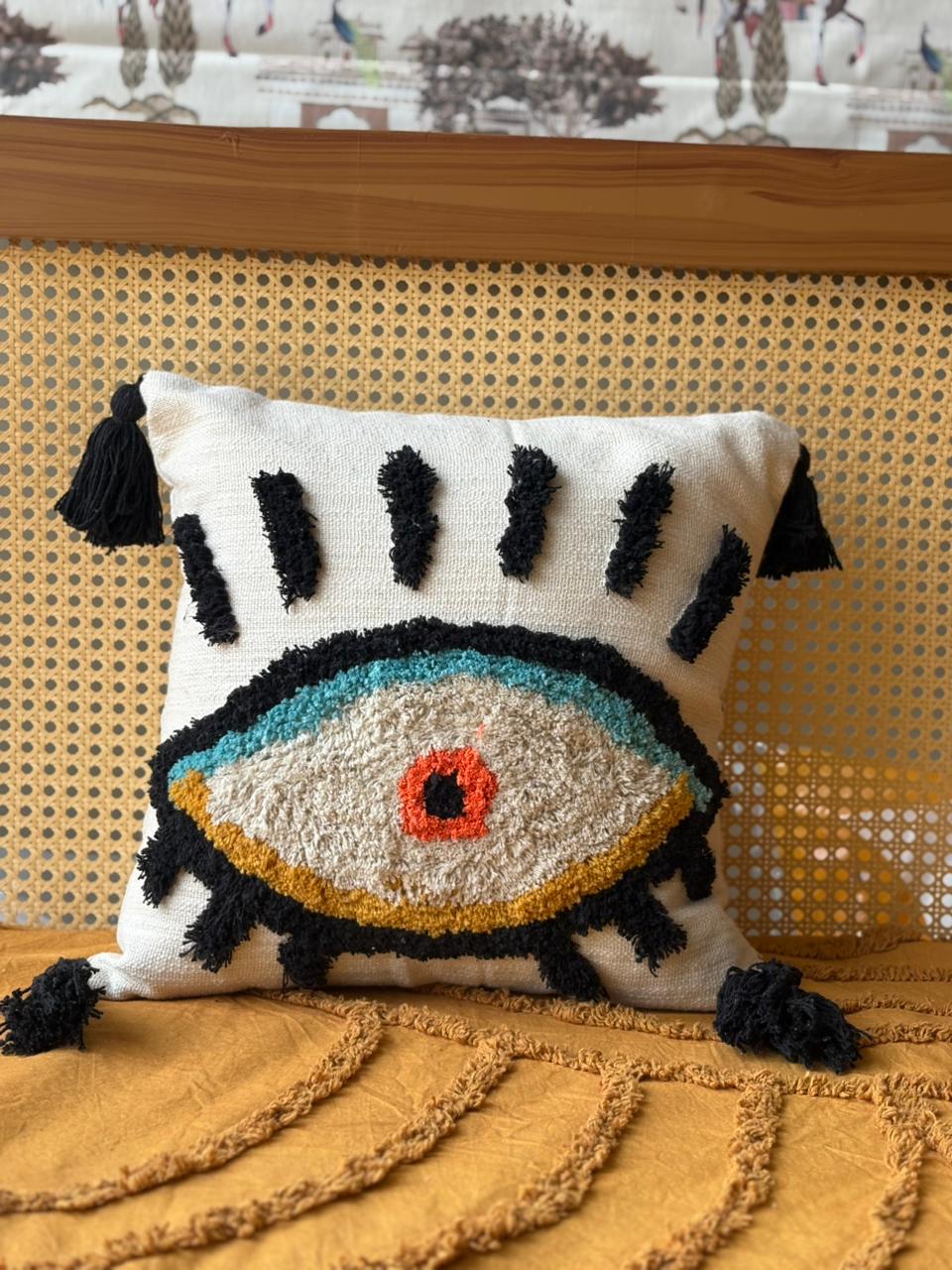 BOHO EVIL EYE TUFTED CUSHION COVER