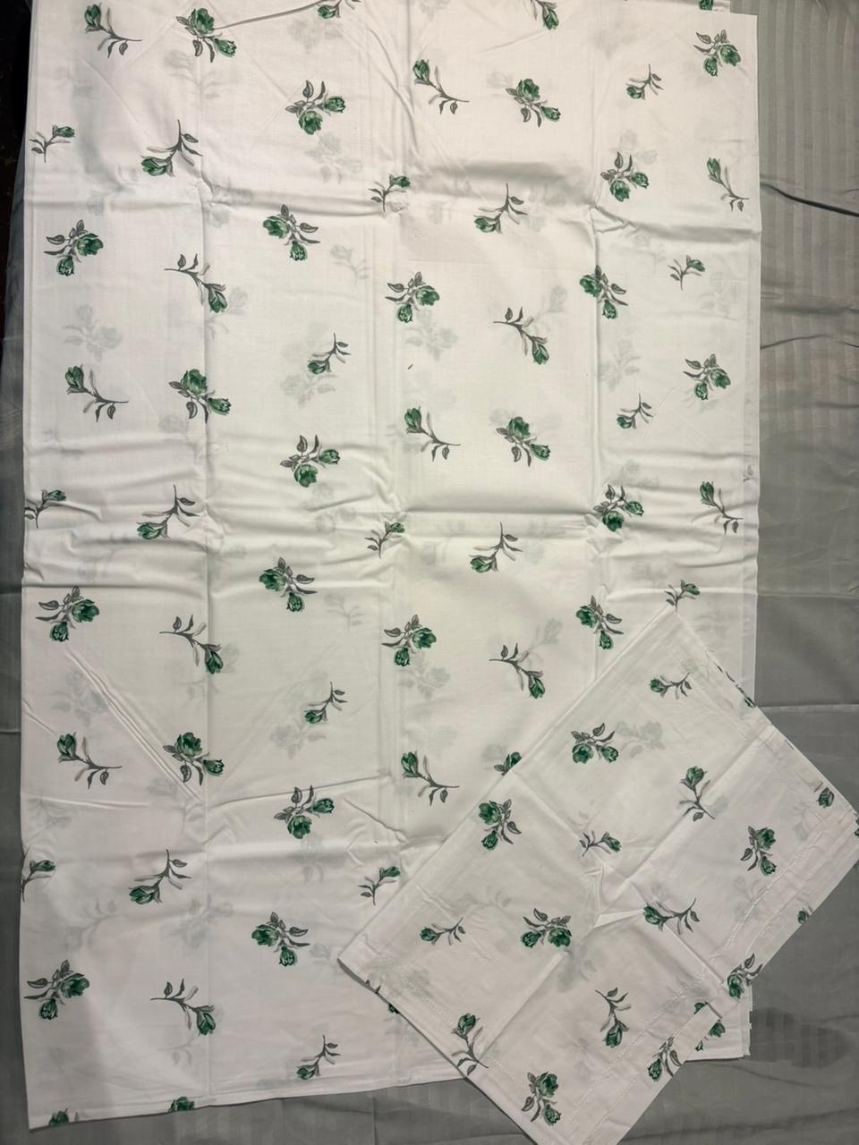 White Floral Bedsheet with Green Leafy Vines