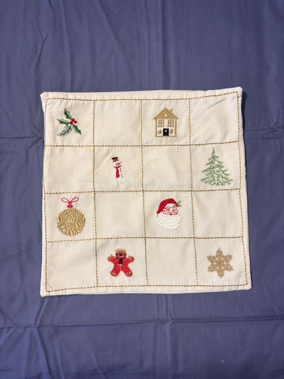 Festive Christmas Embroidered Patchwork Cushion Cover