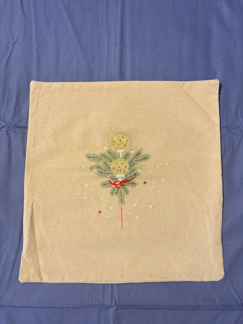 Golden Kissing Bunch Christmas Cushion