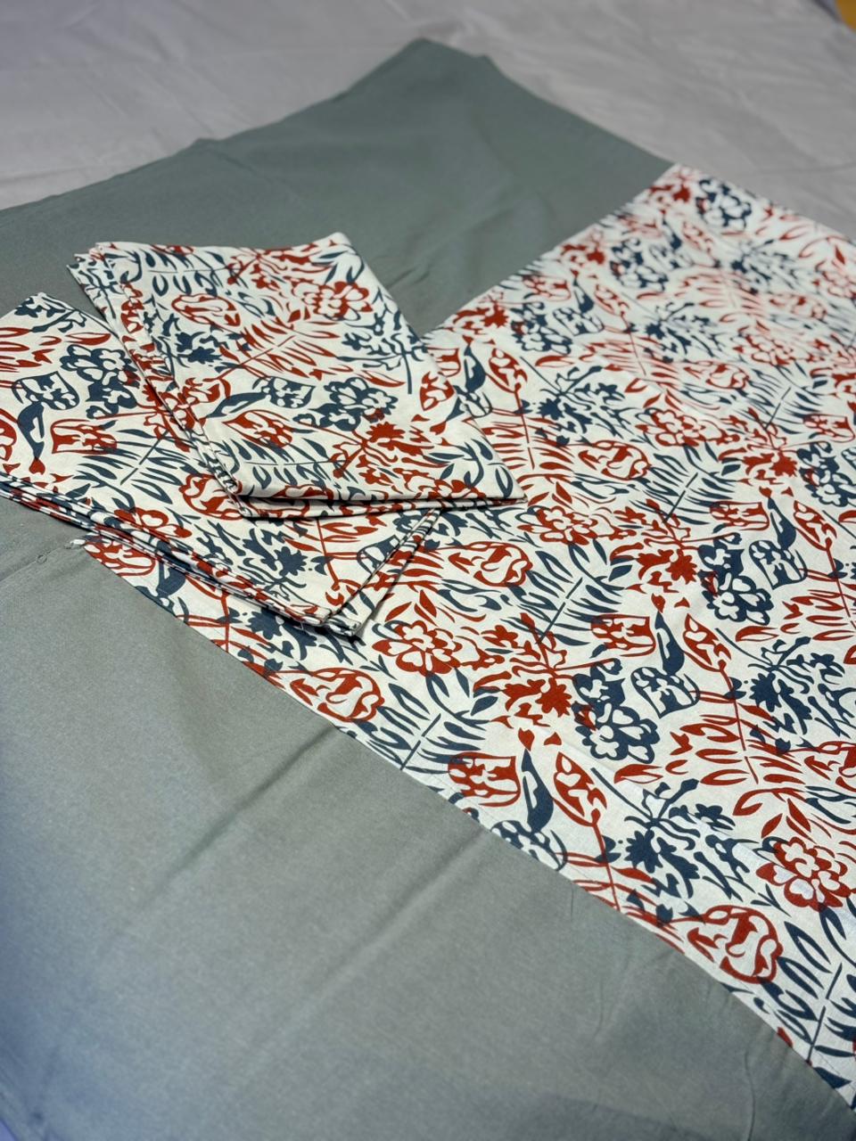 ELEGANT RED & BLUE FLORAL PRINT BORDER BEDSHEET