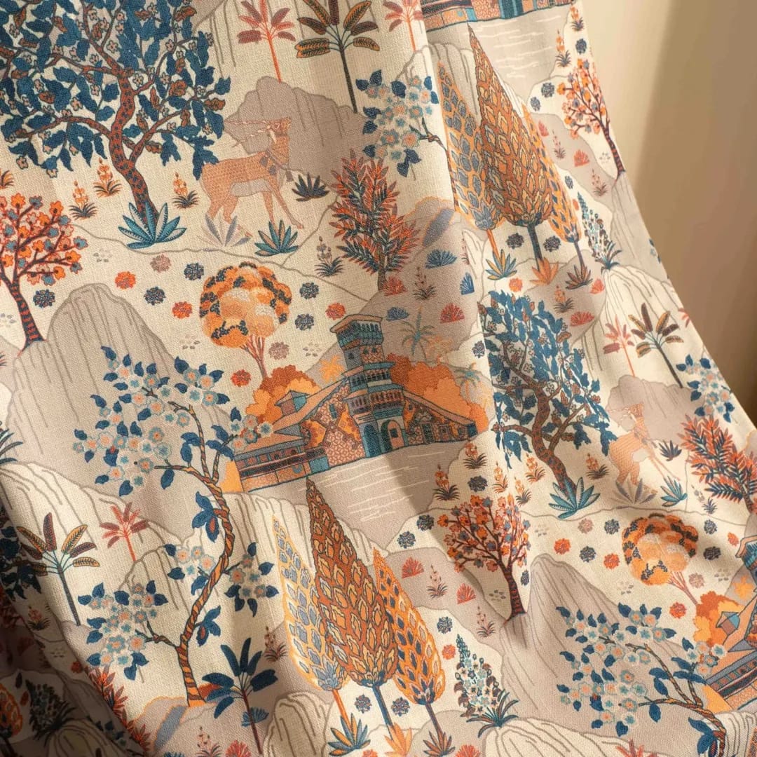 Forest Whisper Kalamkari Pleated Curtain
