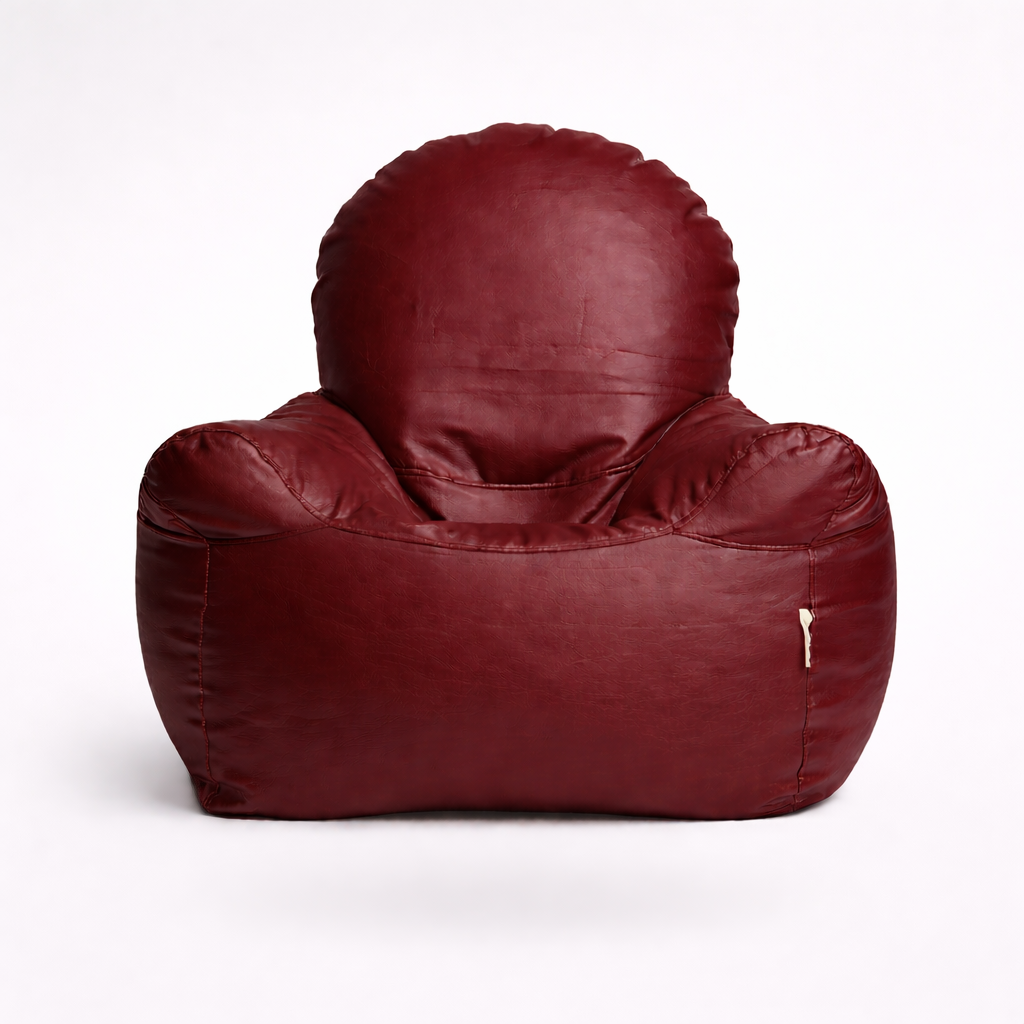 Maroon Leatherette Armchair Bean Bag with Beans – Premium Luxury Seating