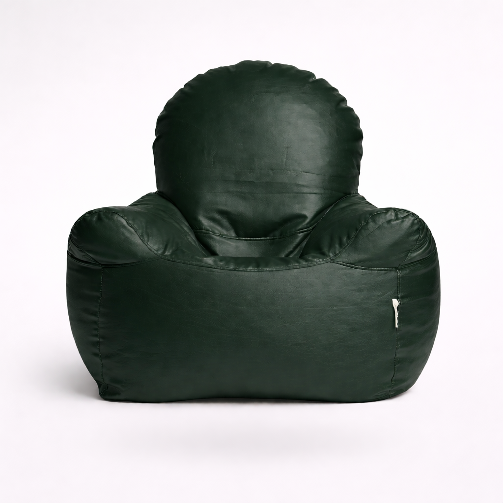 Dark Green Leatherette Armchair Bean Bag with Beans – Regal Comfort Seating