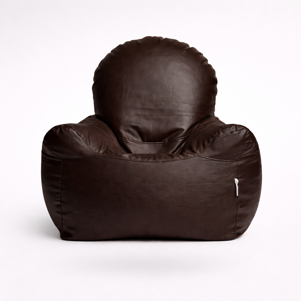 Choco Brown Leatherette Armchair Bean Bag with Beans – Signature Luxury Seating