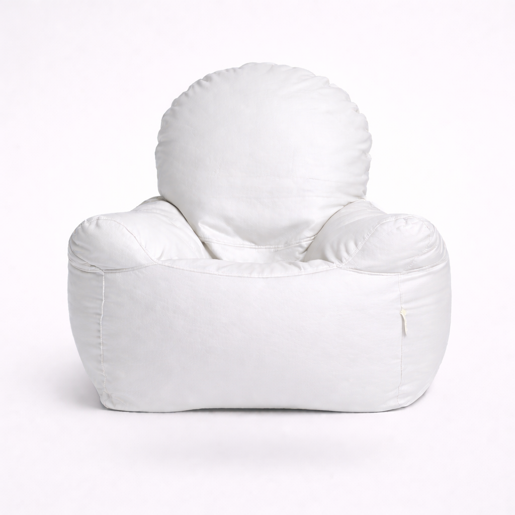 White Leatherette Armchair Bean Bag with Beans – Signature Luxury Seating