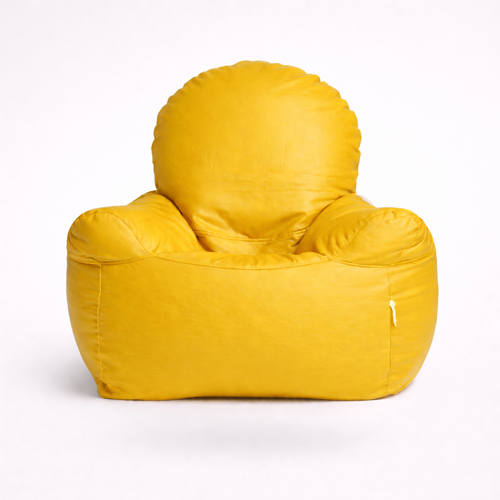 Yellow Leatherette Armchair Bean Bag with Beans – Bright Luxury Lounge Seating
