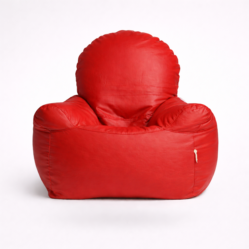 Red Leatherette Armchair Bean Bag with Beans – Iconic Luxury Lounge Seating