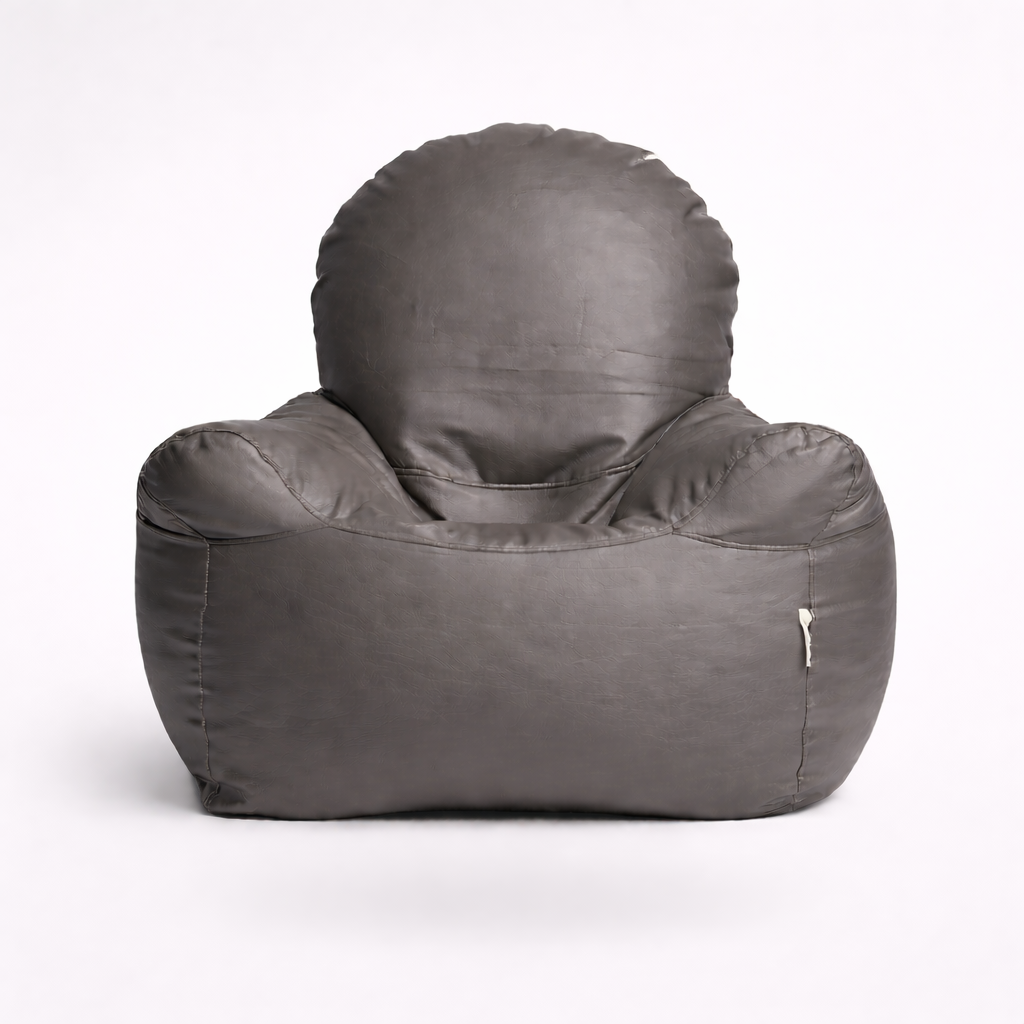 Grey Leatherette Armchair Bean Bag with Beans – Timeless Luxury Seating