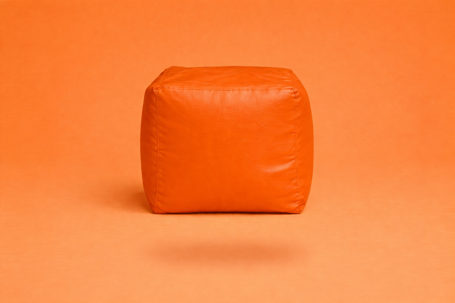Orange Leatherette Footstool with Beans – Designer Luxury Ottoman