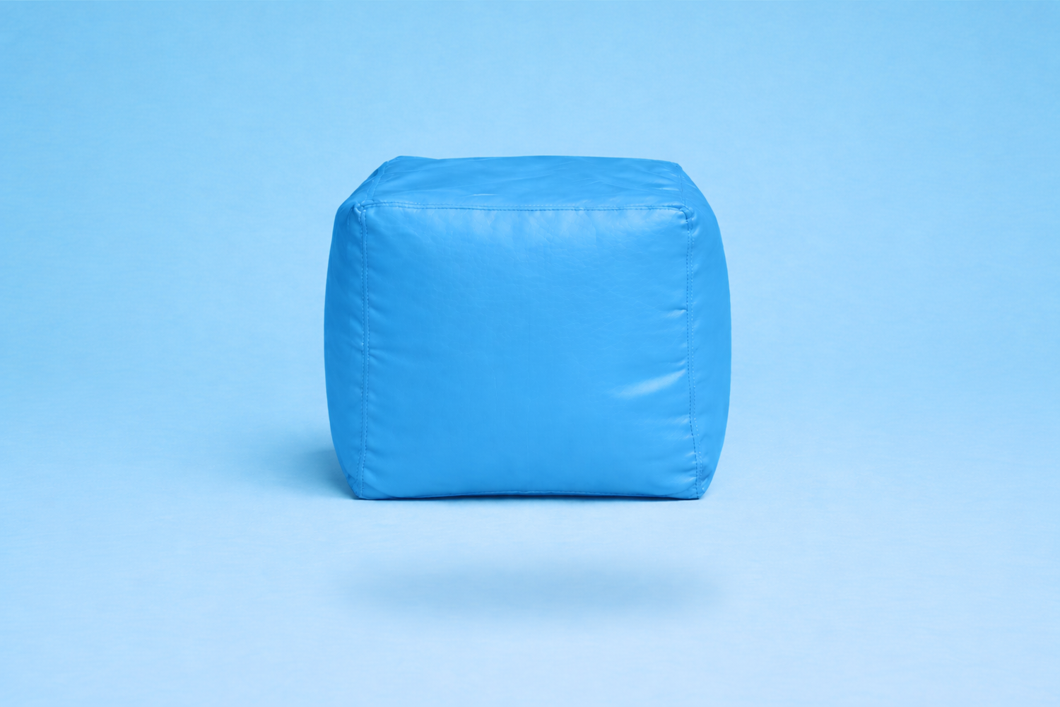 Sky Blue Leatherette Footstool with Beans – Premium Compact Ottoman