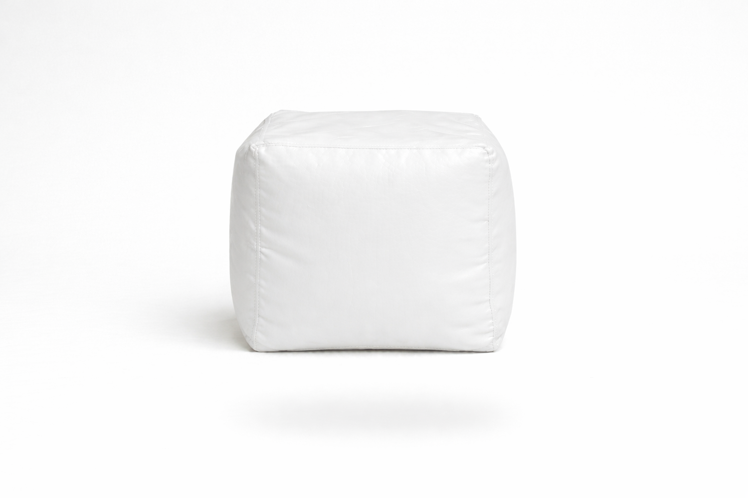 White Leatherette Footstool with Beans – Elegant Luxury Ottoman