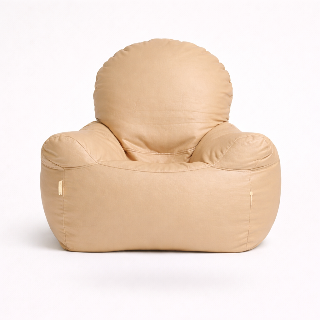 Beige Leatherette Armchair Bean Bag with Beans – Timeless Luxury Lounge Seating