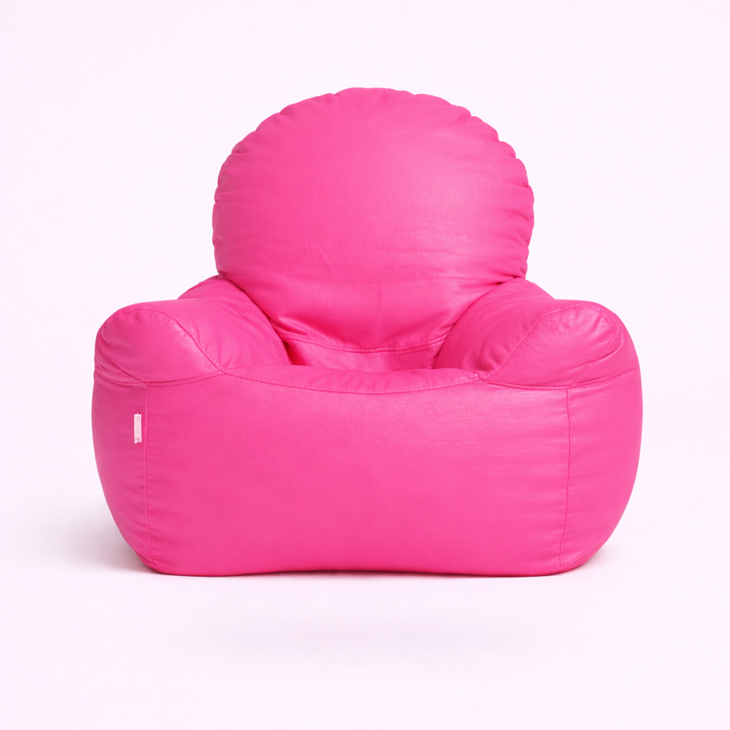 Pink Leatherette Armchair Bean Bag with Beans – Elegant Luxury Lounge Seating