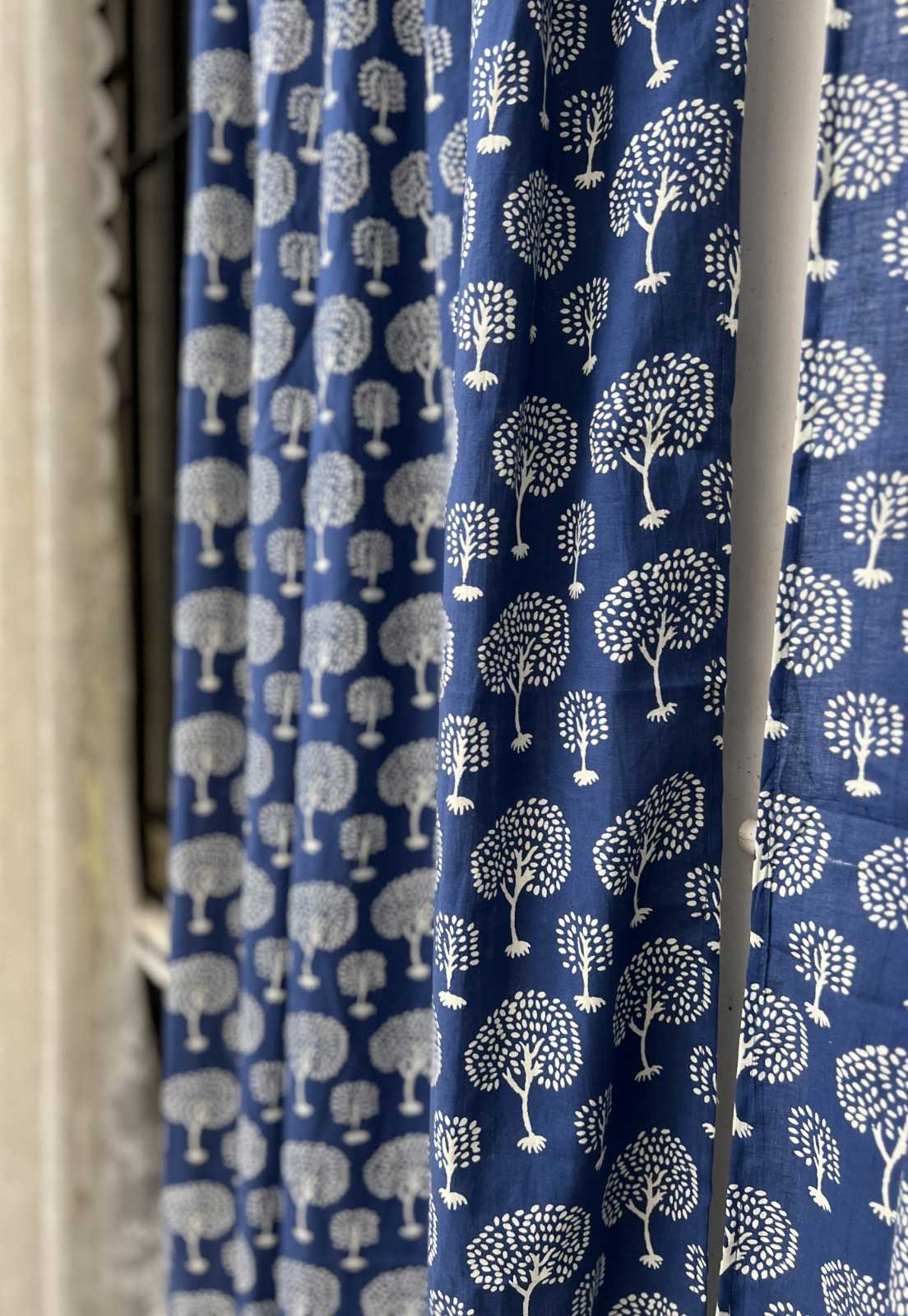 woodland-whispers-luxury-ready-made-cotton-curtains-set-of-2-nordic-forest-collection-navy-ivory-botanical-art-scandinavian-tree-pattern-by-bear-teddy-home-decor-🍃🌳