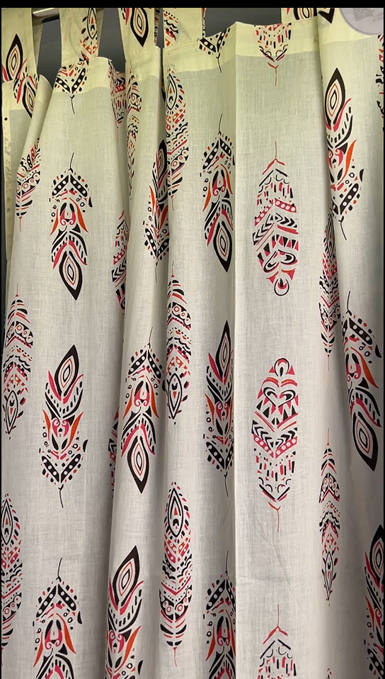 mystic-feather-cotton-ready-made-curtains-set-of-2-premium-noir-coral-tribal-collection-boho-statement-piece-by-bear-teddy-home-decor