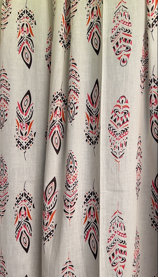 mystic-feather-cotton-ready-made-curtains-set-of-2-premium-noir-coral-tribal-collection-boho-statement-piece-by-bear-teddy-home-decor