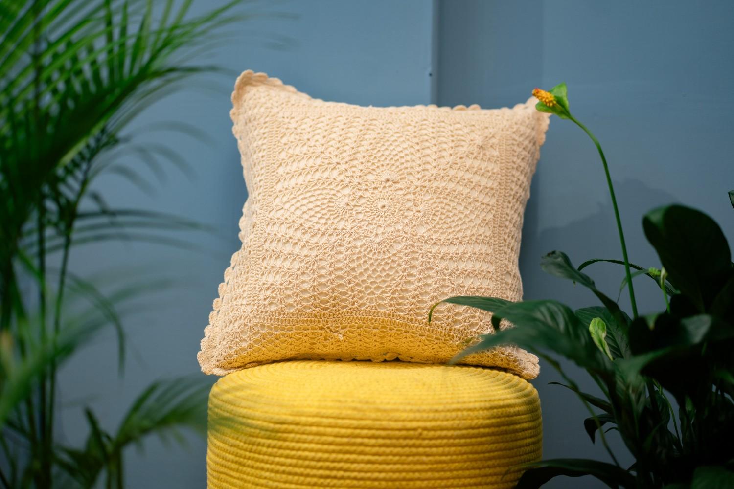 Handmade Crochet Cotton Cushion Cover – Timeless Elegance in Every Stitch