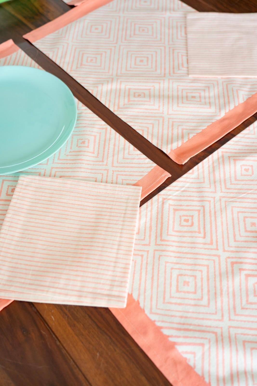 Coral Harmony Handwoven Geometric Placemat Set