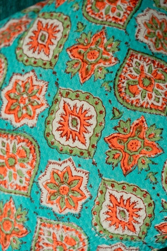 Sea Green Handblock Print Cushion Cover