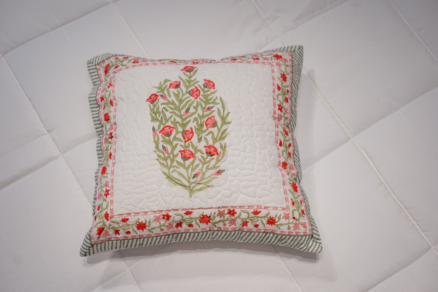 Botanical Charm Waffle Hand-Block Cushion Cover