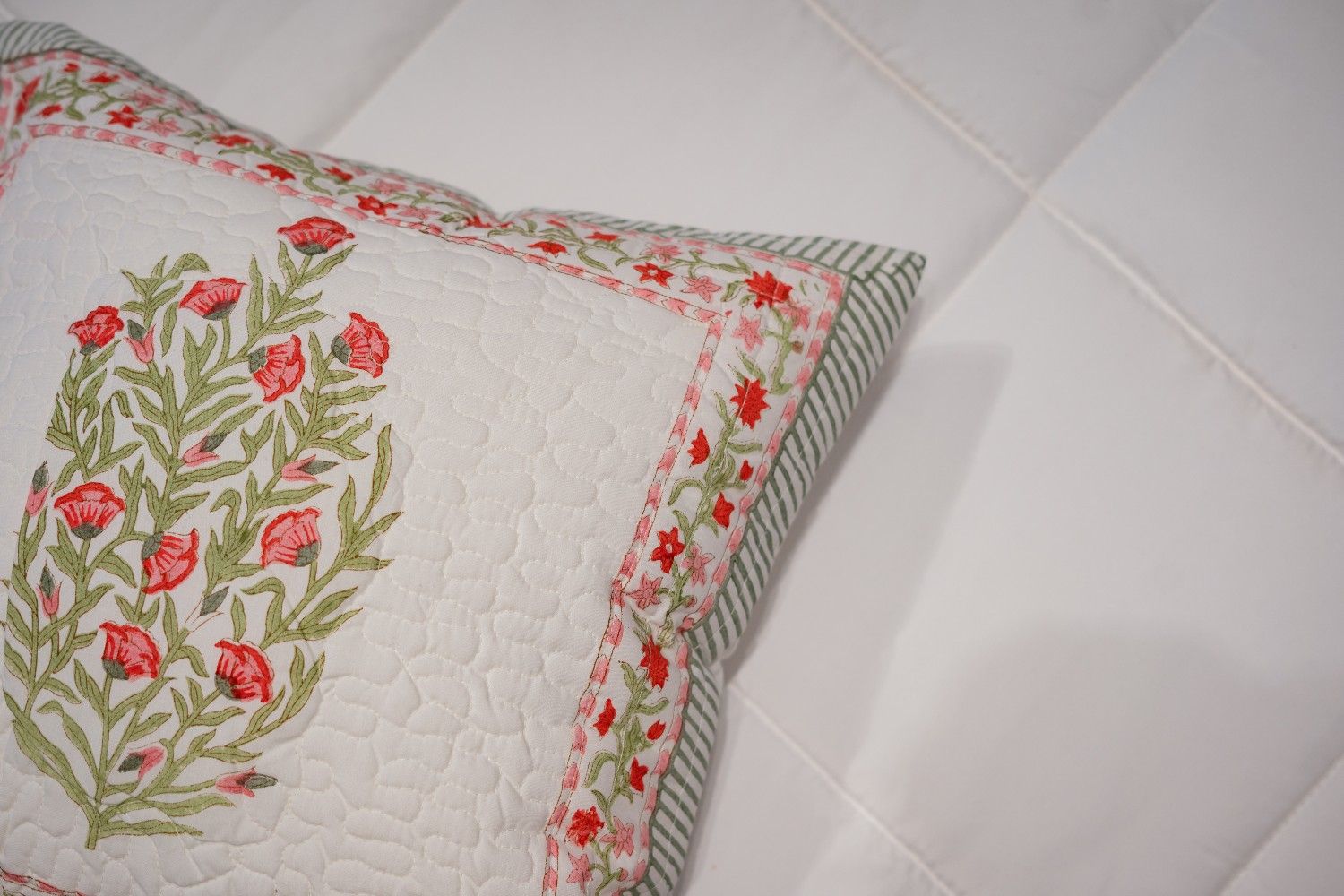 Botanical Charm Waffle Hand-Block Cushion Cover