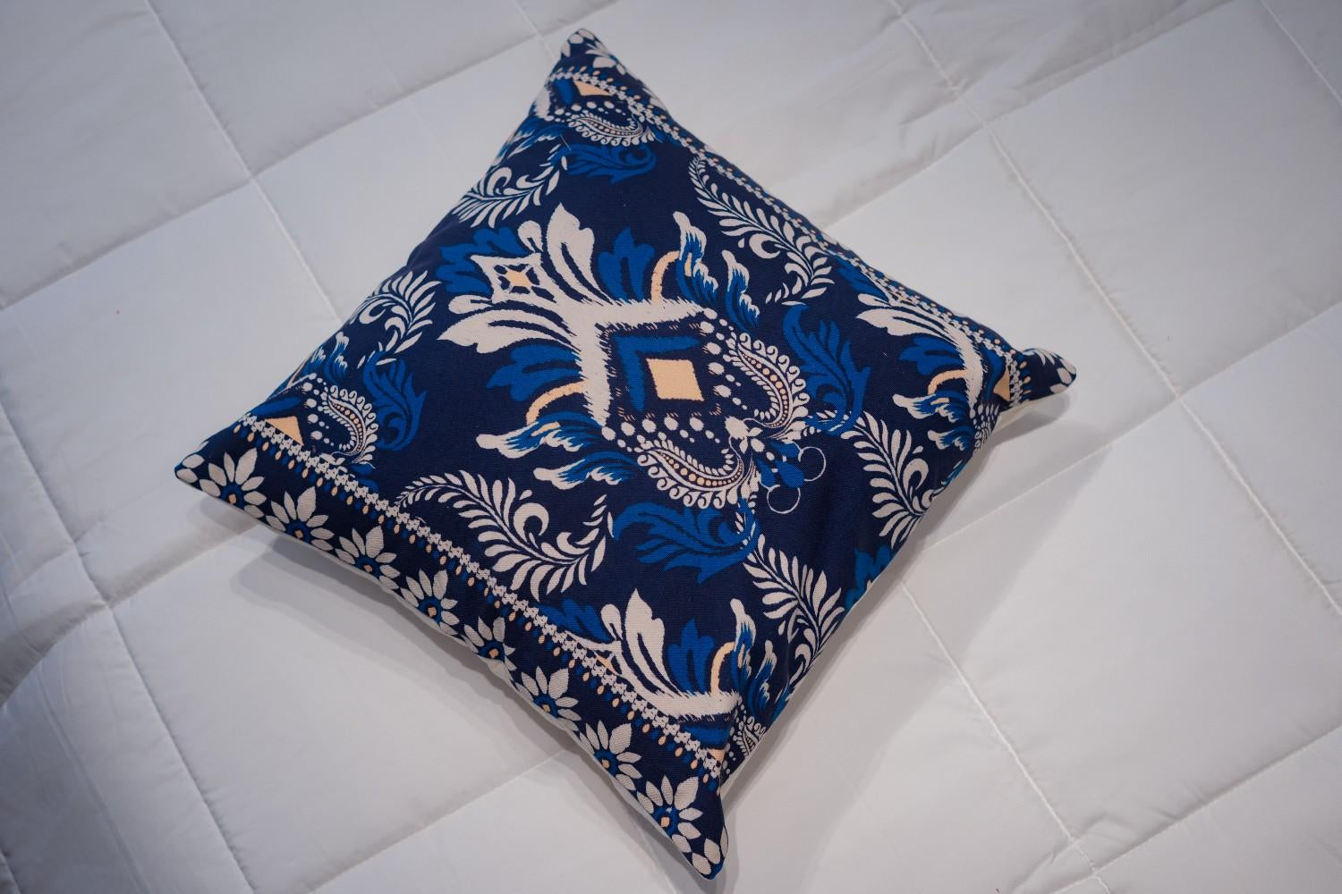 IndigoBloom Hand-Woven Ikat Cushion Cover – Artisanal Heritage Collection