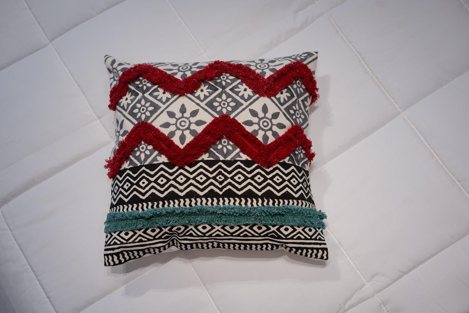 Royal Manor Tufted Cotton Cushion Cover – Crimson & Noir Collection