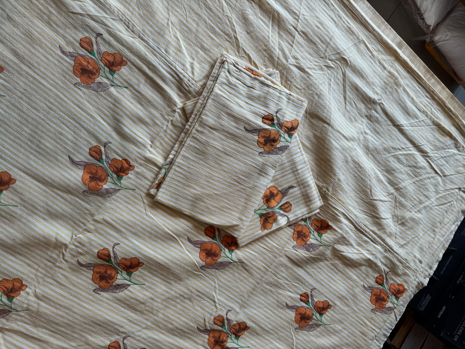 The Amber Blossom Border Bed Sheet set