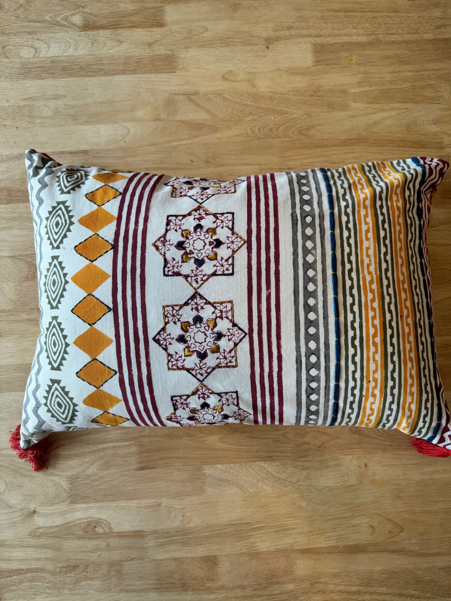 The Heritage Medallion Lumbar Handblock Cushion Covers