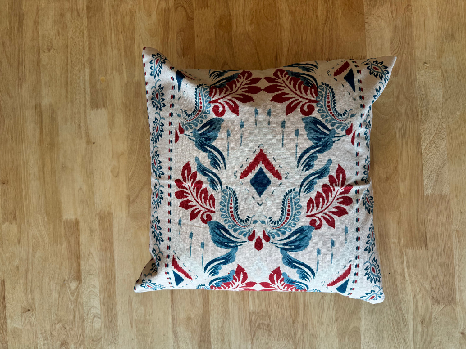 The Crimson Floral Ikat Cushion Cover