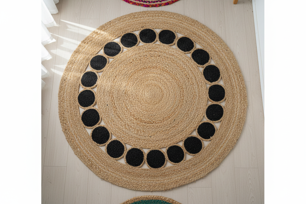 Polka Dot Border Jute Rug