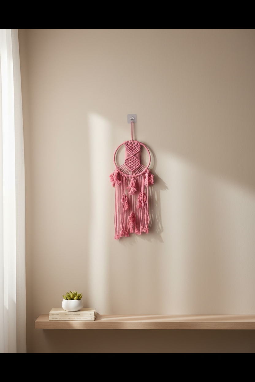 Small: Dusty Rose Macrame Dreamcatcher