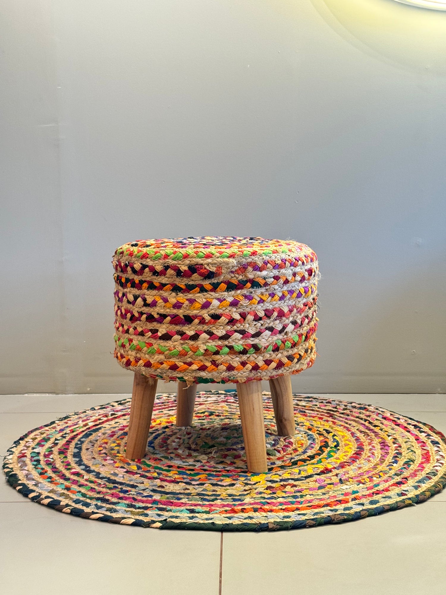 Braided Chroma Jute Ottoman Stool