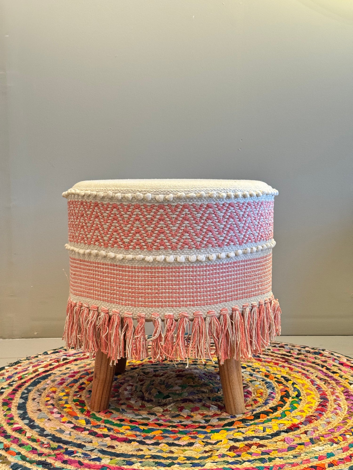 Artisan Handwoven Boho Ottoman Stool