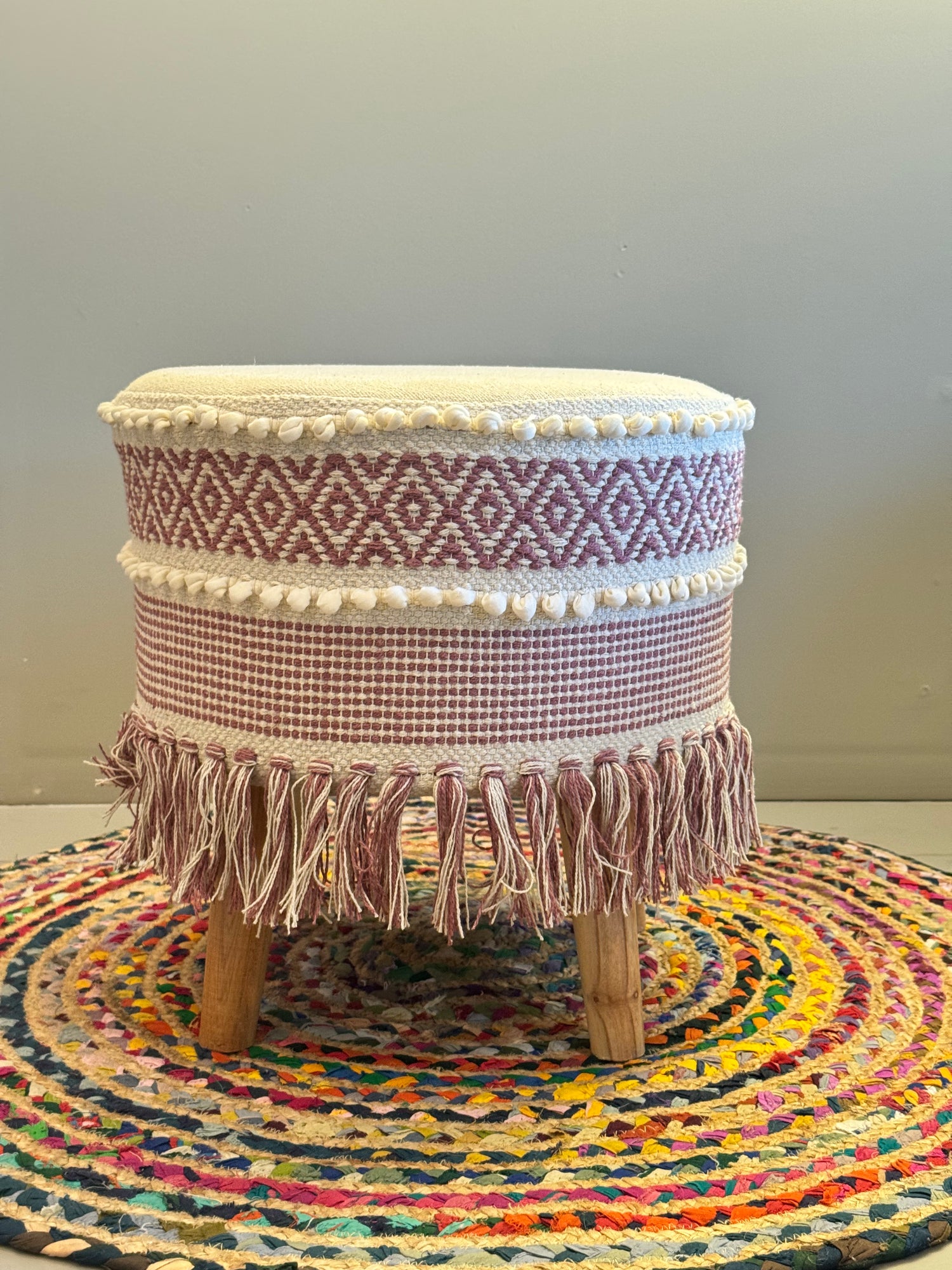 Handwoven Boho Ottoman Stool