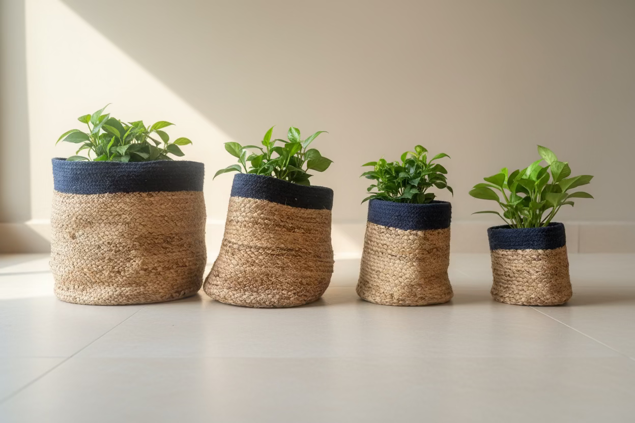 Indigo Rim Jute Planter Set