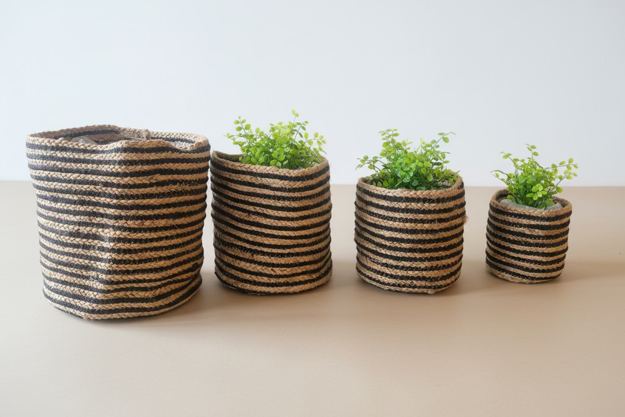 Zebra Stripe Jute Planter Set